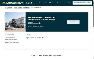 Monument Health Primary Care NOW website