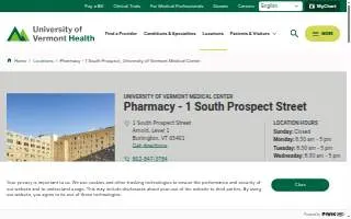 Pharmacy - 1 South Prospect, University of Vermont Medical Center website