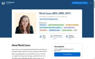 Nicole Lucas, Psychiatric Nurse Practitioner website