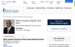 Rahul Gupta Argula, MD, MPH of Mt Pleasant website