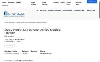 MUSC Health MRI at West Ashley Medical Pavilion website