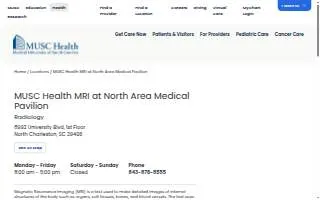 MUSC Health MRI at North Area Medical Pavilion website