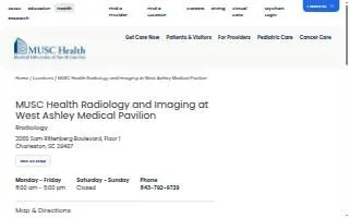 MUSC Health Radiology and Imaging at West Ashley Medical Pavilion website