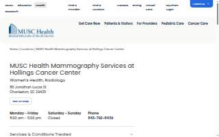 MUSC Health Mammography Services at Hollings Cancer Center