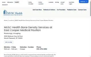 MUSC Health Bone Density Services at East Cooper Medical Pavilion website