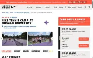 Nike Tennis Camp at Furman University website