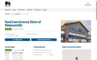 Food Lion of Simpsonville website