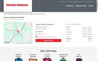 Instant Imprints Greenville website
