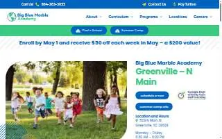 Big Blue Marble Academy North Main Greenville website