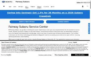 Fairway Subaru Service Center website