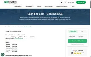 Cash For Cars - Columbia SC website