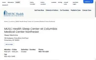 MUSC Health Sleep Center at Columbia Medical Center Northeast website