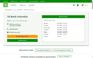 TD Bank of Columbia website