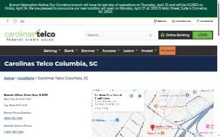 Carolinas Telco Federal Credit Union of Columbia website
