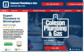 Coleson Plumbing & Gas , Plumber, Sewer line repair, Tankless Water heater repair & Water Damage Restoration website