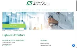 Highlands Pediatrics website
