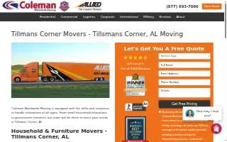 Coleman Worldwide Moving of Tillmans Corner website