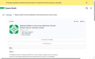 Baptist Health Community Wellness Center-Bryant Senior Activity Center website