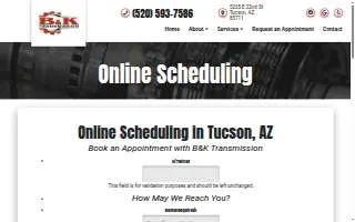 B&K Transmission of Tucson website