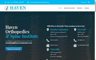 Haven Orthopedics and Spine Institute of Adelanto website