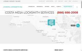 Coastal Locksmith Inc. of Costa Mesa website