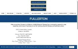 CORE Physical Therapy of Fullerton website