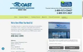 Coast Auto Insurance of Gilroy website