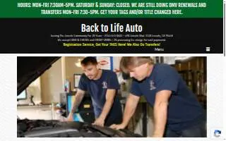 Back To Life Auto website
