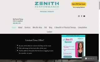 Zenith Performance Physical Therapy website