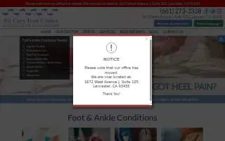 All Care Foot Center website