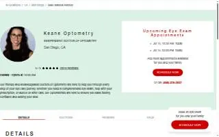 Keane Optometry of San Diego website