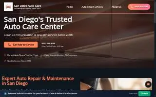 San Diego Auto Care Center website