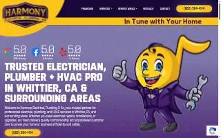 Harmony Electrical, Plumbing & Air of Whittier website