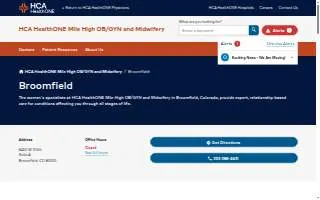 HCA HealthONE Mile High OB/GYN and Midwifery - Broomfield website