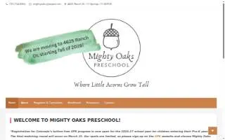 Mighty Oaks Preschool Colorado website