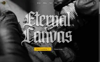 Eternal Canvas Tattoo & Piercing Shop website