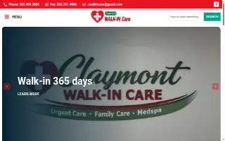 Claymont Walk-In Care website