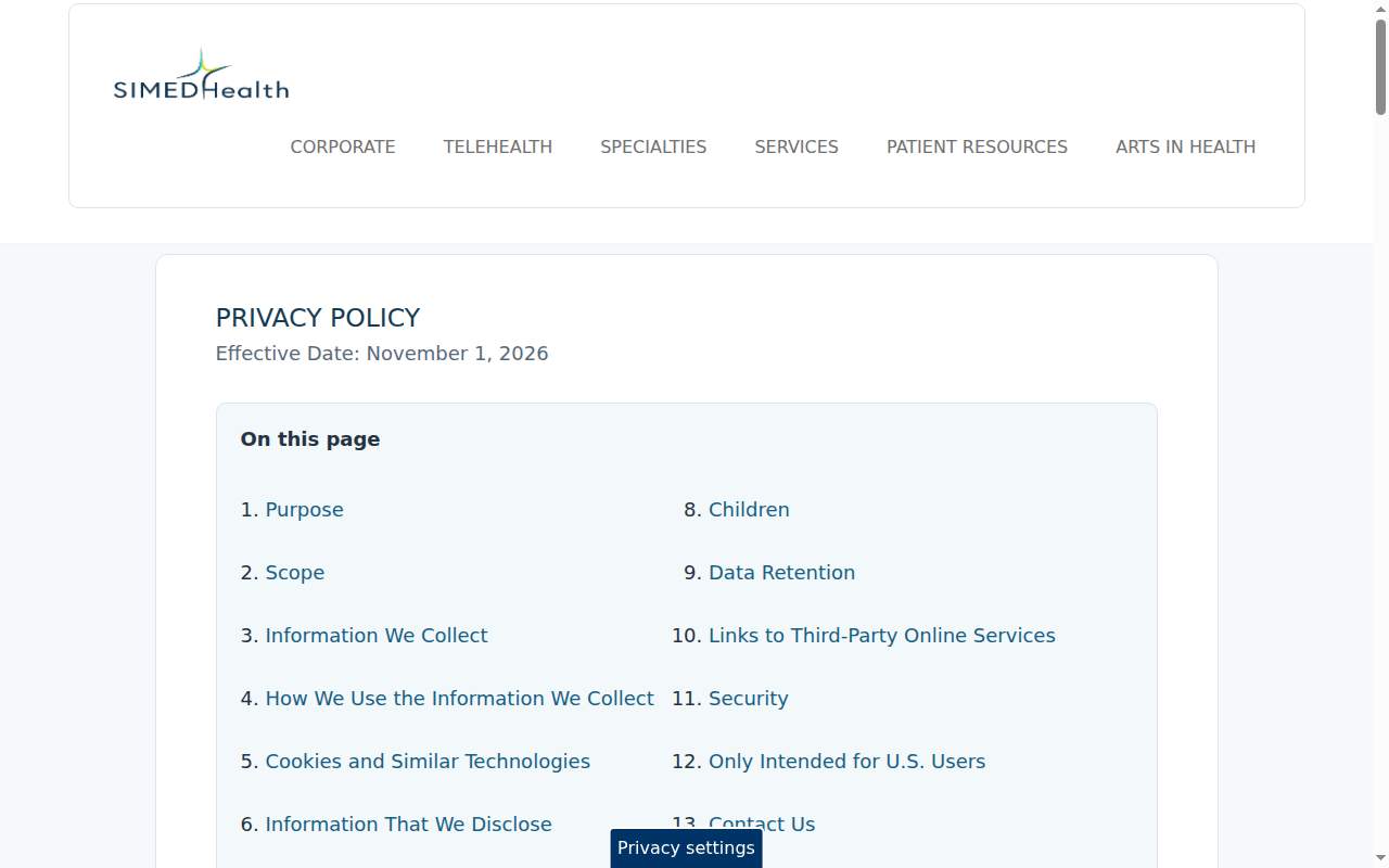 SIMEDHealth Foot and Ankle Center website