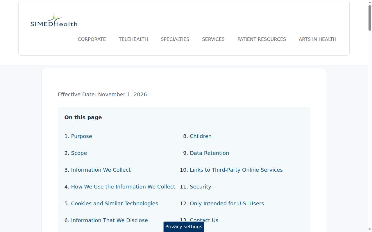 SIMEDHealth Urgent Care website