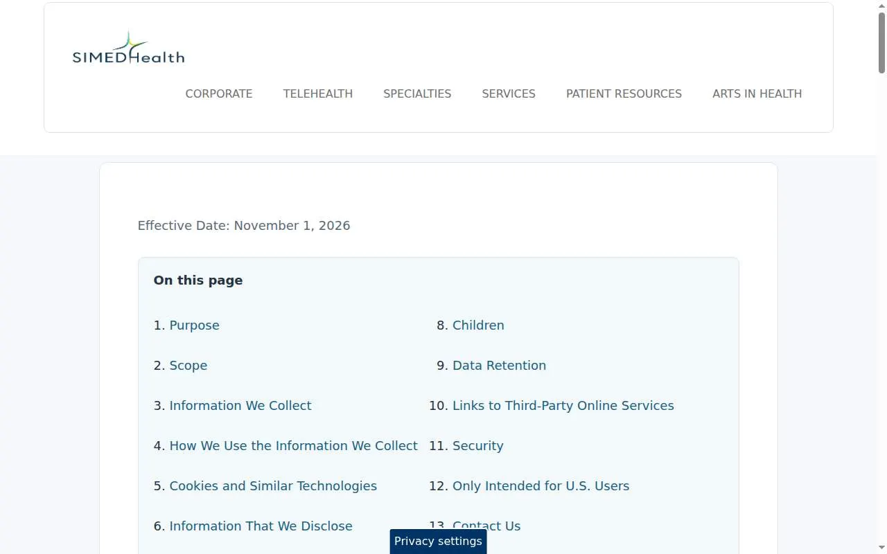 SIMEDHealth Urgent Care website