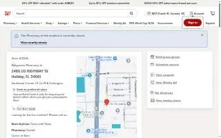 Walgreens Pharmacy of Holiday website
