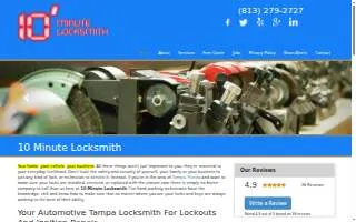 10 Minute Locksmith of Temple Terrace website