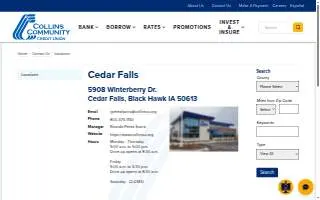 Collins Community Credit Union of Cedar Falls website