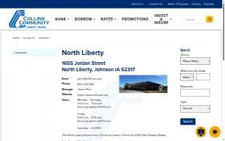 Collins Community Credit Union of North Liberty website