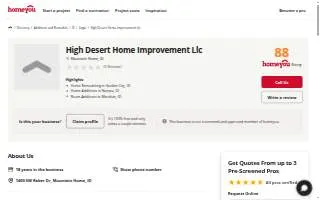 High Desert Home Improvement website