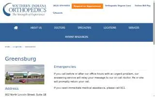 Southern Indiana Orthopedics of Greensburg website