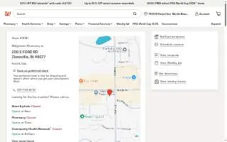 Walgreens Drug store of Zionsville website