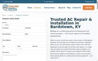 CozyAir Bardstown HVAC Repair website