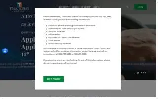 Transcend Credit Union website