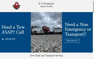 K O Towing Inc website